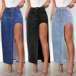 Skirts 2024 Men's High Slit Denim Skirt Spring And Summer Washed Solid Colour Midi