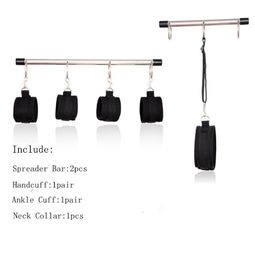 Stainless Steel Metal Spreader Bar BDSM Bondage Kit Slave Roleplay Neck Collar Handcuffs Ankle Cuffs Sexual Abuse Toys for Cou5306195