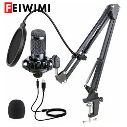 Microphones USB Condenser Microphone Kit With Adjustable Scissor Arm Stand Shock Mount For Computer PC Studio Recording Vocals YouTube Video