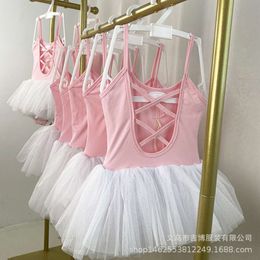 Children's with Suspender, Summer Jumpsuit, Pink White Mesh Fluffy Skirt, Girl's Dance Dress