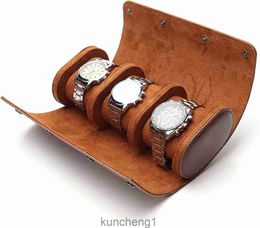 Longjet Watch Travel Case for Men Portable Watch Roll Organiser Box with Removable Velvet Pillow Holder (Brown)