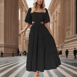 Casual Dresses Sun Dress Square Neck Bubble Sleeve Long Summer 2024 For Teens Women Plus Size Beach Streetwear