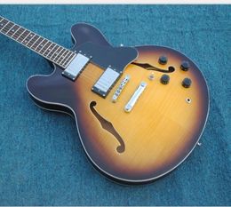 Custom Shop 50th Anniversary 335 Vintage Sunburst CS Semi Hollow Body Jazz Electric Guitar Flame Maple Back Dot Inlays Chrome Ha4447303