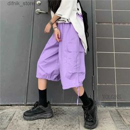 Women's Jeans Women Purple Wide Leg Baggy Pants High Waist Harajuku Cargo Pants Women Pockets Strtwear Loose Joggers 2023 New Female Pants Y240408