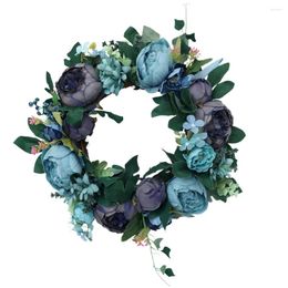 Decorative Flowers 1Pc Simulation Peony Wreath Spun Silk Wedding Hanging Garland Flower