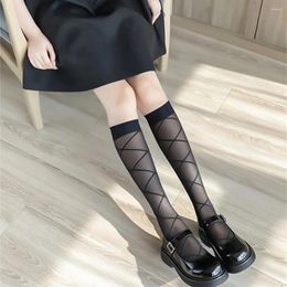 Women Socks Criss Cross Pattern Calf Dark Sheer All-match Knee High Women's Stockings & Hosiery