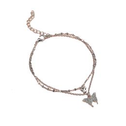Bohemia Vintage Double Layer Butterfly Chain Anklets For Women Foot Accessories Summer Beach Barefoot Sandals Bracelet 240408