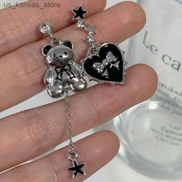 Charm 2023 Sweet Cool Style Bear Asymmetric Heart Tassel Earrings Women Personalised Metal Fashion Bow Earring Party Jewellery Gift240408