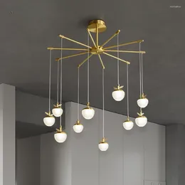 Chandeliers Modern Luxury Copper Chandelier Apple Lampshade Acrylic Cover Ceiling Hanging Lights Living Room Dining Lightin