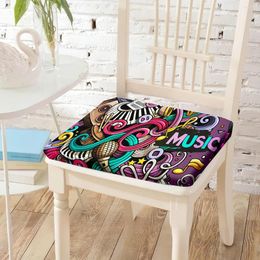 Pillow Music Musical Instrument Printed Chair Seat Padding Equipped With Invisible Zipper Man Bedroom Kitchen Chairs Pad Decor