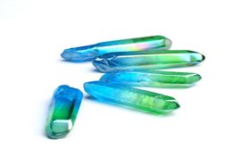 HJT 10PCS whole New colorful BlueGreen natural quartz crystal points reiki healing crystal Wands Cure chakra stone sell2372078