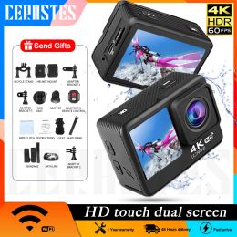 Cameras CERASTES 4K 60FPS WiFi Antishake Action Camera Dual Screen 170° Wide Angle 30m Waterproof Sport Camera with Remote Control