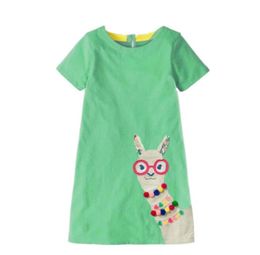 Girls Cotton Tunic Dress Short Sleeve 2019 Summer Princess Dress Cartoon Alpaca Appliques Children Costume for Kids Dresses BY07892114345