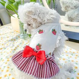 Dog Apparel Clothes Bow Stripe Strawberry Bear Dress For Small Puppy Pet Cat All Season Cute Costu Striped Skirt