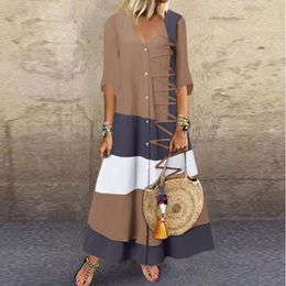 Women Boho Print Maxi Dresses Summer Vintage Casual Loose Dress Female Beach Holiday Party Long Vestidos Robe Streetwear 240408