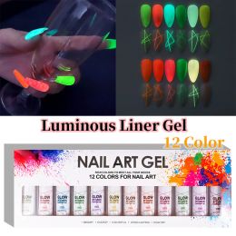 Kits 12PCS/SET Glow In Dark Liner Art Gel 8ml Soak Off UV/LED Luminous Neon Colour Gel Nail Polish Nail Art Tool Designs Liners kits