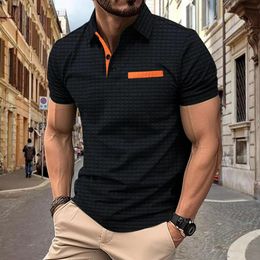 Instagram Spring and Autumn Mens POLO Shirt Button Jacquard Plaid Sports Leisure Muscle Fitness Polo Top 240402