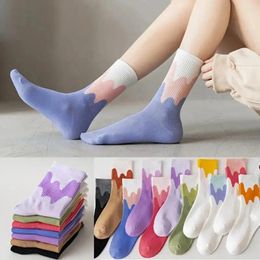 Women Socks 3 Pairs Women's Colourful Short Fashion Sweet Dopamine Colour Wave Stripe Soft Girl's Mid Length Random Colours