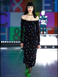 Casual Dresses Sexy Long Sleeves Luxury Colorful Crystal Bandage Dress Women Black Party Bodycon Club Evening