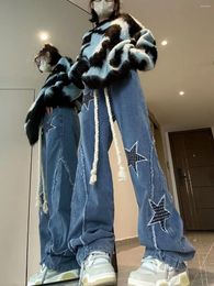 Women's Jeans American Retro Female Star Printed Fashion Y2K Straight Trousers High Street Hip Hop Wide Leg Pants Ins Trend 2024