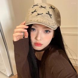 Berets Japanese Bow Y2k Retro Forward Hat Women's Spring Summer Fashion Versatile Casual Short Brim Sboy Beret Cap Gorras