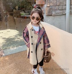 Designer kids trench coats girls patchwork Colour plaid princess outwear children lapel double breasted long coat Q08257598374