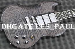 Custom Shop Flame Maple Top SG Unique Electric Guitar Black Gray Block Fingerboard Inlay Chrome Hardware 3 Pickups7750599