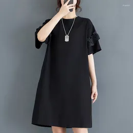 Party Dresses Hepburn Style Patchwork Edible Tree Chic Girl's Black Women Casual Summer T Shirts Dress Elegant Office Lady Work