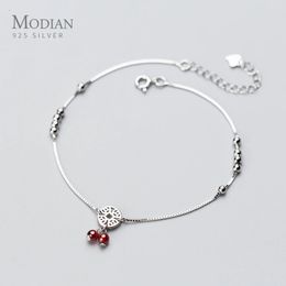 Modian Garnet Coin Light Beads Anklet for Women Fashion Sterling Silver 925 Link Chain Adjustable Fine Jewellery 240408