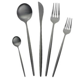 30PcsSet Black Dinnerware Set 304 Stainless Steel Cutlery Set Knife Fork Spoon Dinner Set Western Matte Silverware Flatware T20046382082