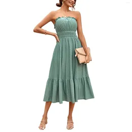 Casual Dresses Elegant Hollow Out Strapless Party Dress For Women Sexy High Waist Sleeveless Holiday Long Maxi Ladies Ruffles Robe