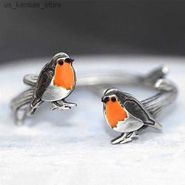 Cluster Rings Retro Creative Love Bird Ring Womens Fashion Simple Oil Drop Adjustable Index Finger Ring Jewelry Party New240408