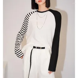 Women's T Shirts 2024 Spring Women Linen Asymmetrical Striped Raglan Sleeve Thin T-Shirt Blouse