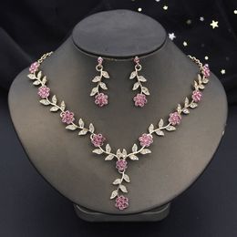 Rhinestone Bride Jewellery Sets for Women Luxury Flower Choker Necklace Earrings Wedding Dress Bridal Fashion 240401