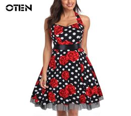 OTEN Women039s Vintage Halter Polka Dot Dress 1950s Floral Summer Halloween Retro Rockabilly Cocktail Swing Lace Tea Dresses 4X3423631