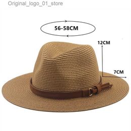 Wide Brim Hats Bucket QBHAT Jazz Straw Hat Women Party Bowler Cap Outdoor Men Beach Sun Protection Sunshade Big Fedora with Brown Q240408