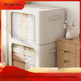 Laundry Bags Polyester Cotton Clothes Storage Box Large Capacity Visual Fabric Folding Toy Household Bedroom Wardrobe