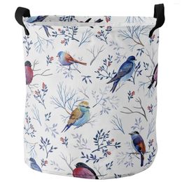 Laundry Bags Christmas Robin Berry Leaf Branch Dirty Basket Foldable Home Organiser Clothing Kids Toy Storage
