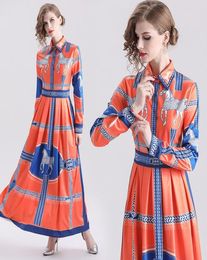 new high quality runway womens vintage printed dress beautiful button front lapel neck elegant office lady sexy slim party evening8245062