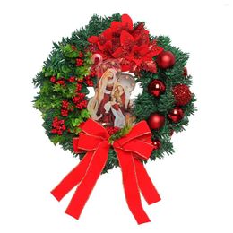 Decorative Flowers Christmas Holy Family Wreath With Artificial Berries Greenery Bow Christ Hanging Garland Xmas Front Door Large Light Up