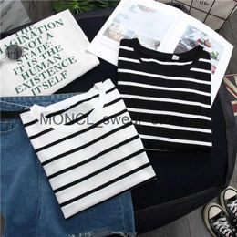 Men's T-Shirts Womens loose round neck autumn striped printed long sleeved casual simple wild T-shirt H240408