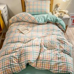 Bedding Sets Plaid Simple Quilt Cover Pillowcase Solid Bed Flat Sheets Cute Duvet UK AU Single Bedclothes