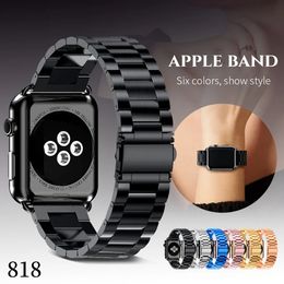 Stainless Steel Strap For Apple Watch 9 8 Ultra 42mm 38mm 45mm 49mm Series 3 2 1 Metal Watchband Three Link Bracelet Band for iWatch Series 4 5 Size 40mm 44mm 818DD