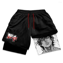 Men's Shorts Baki Hanma Anime Gym Men Manga 3D Print 2 In 1 Performance Workout Quick Dry Sports Compression Short Pants Summer