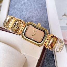 Fashion Brand Wrist Watches Women Girl Beautiful Rectangle Colourful Gems Design Steel Metal Band Clock S72