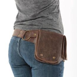 Vintage Handmade Waist Thigh PU Bags Phone Riding Adjustab le Crossbody Outdoor Tools Small Multi-layer Leather Phone Waist Bag 240328