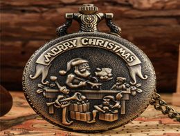 Antique Merry Christmas Santa Claus Men Women Quartz Analogue Pocket Watch Arabic Number with Necklace Chain Xmas Gift8233441