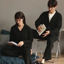 Men Fashion Autumn Pajamas Sleepwear Pajama Sets Nightclothes Black S M L 2XL Long Sleeves Pants Homewear Solid Color 240408