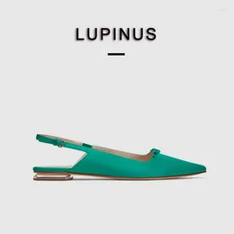 Sandals Green Pointed Toe Slingback Women Brand Designer Elegantes Flat Shoes 2024 INS Style Fashion Bow Tie Roman Single Shoe