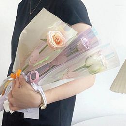 Gift Wrap 10Pcs Single Rose Sleeves Transparent Flower Bouquet Wrapping Bags Wedding Party Valentine's Day Packaging Bag DIY